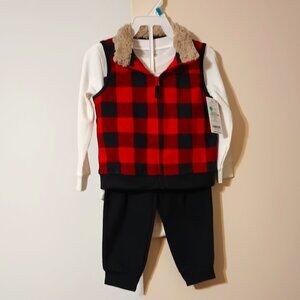 NWT ~  Carter's Baby Boys' Red Buffalo Plaid Vest 3-Piece Set (Size:  24 Months)